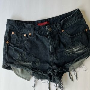 Caffeine Black Distressed Jean Shorts, Size Small